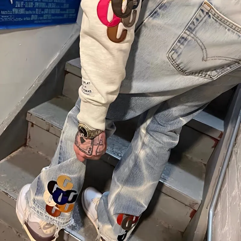 oc-777 💰196 GALLERY DEPT denim spliced ​​with all-over printed leather ripped bell-bottoms, washed distressed jeans with top-grade materials, super-soft high-cotton washed denim fabrics. The washing cost of each piece is up to three times that of conventional processes. The touch is extremely delicate and the texture is very good. The whole body is simple and elegant. The back pocket of the trousers adopts high-end direct-injection technology. It is extremely exquisite. Full score for details. Size: M-XXL